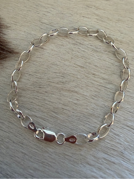 925 Sterling Silver Jewelry - ❤️ Italian Sterling Silver 5mm Oval Rolo Link Charm Stacker 5.3G Bracelet 7.75”L
